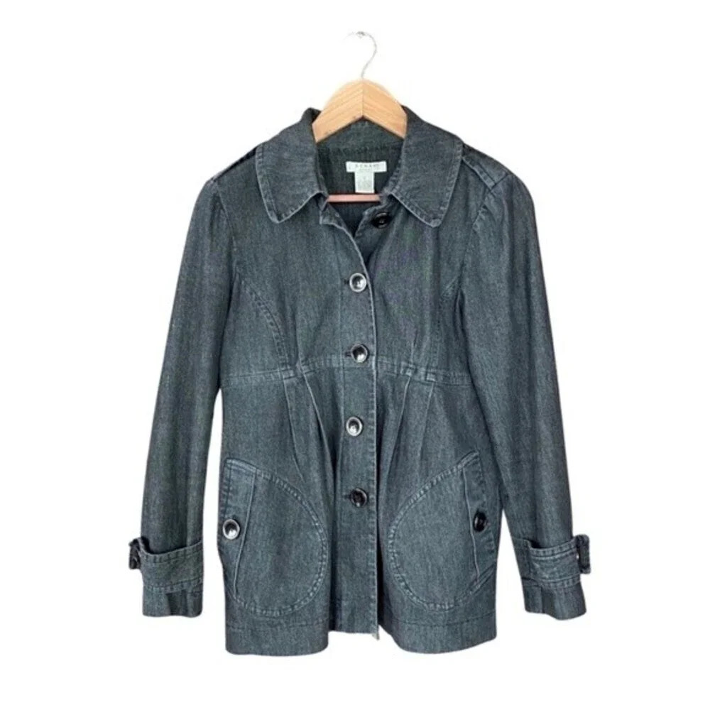 Kenar Sport, Gray Denim Pleated Blazer Jacket